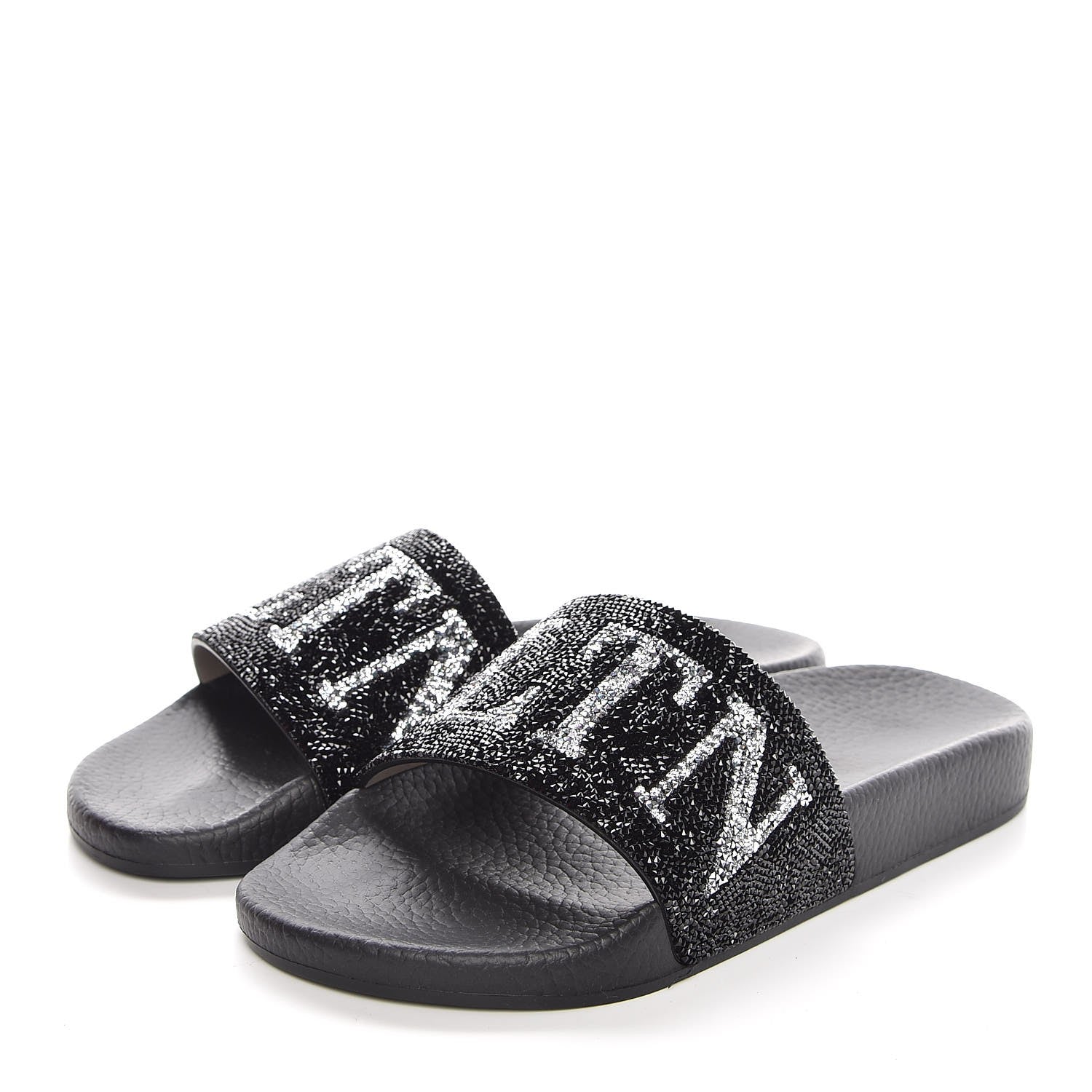 Valentino Garavani Rubber Crystal Embellished VLTN Slide Sandals 37 Black 3 of 8