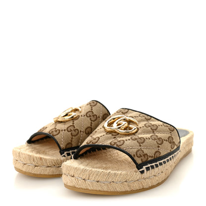 Gucci Monogram Matelasse GG Marmont Espadrille 20mm Slide Sandals 37.5 Beige Ebony Black 3 of 10