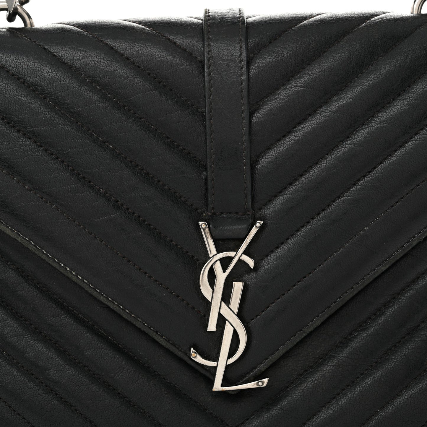 Sheepskin Matelasse Chevron Monogram Medium College Bag Black