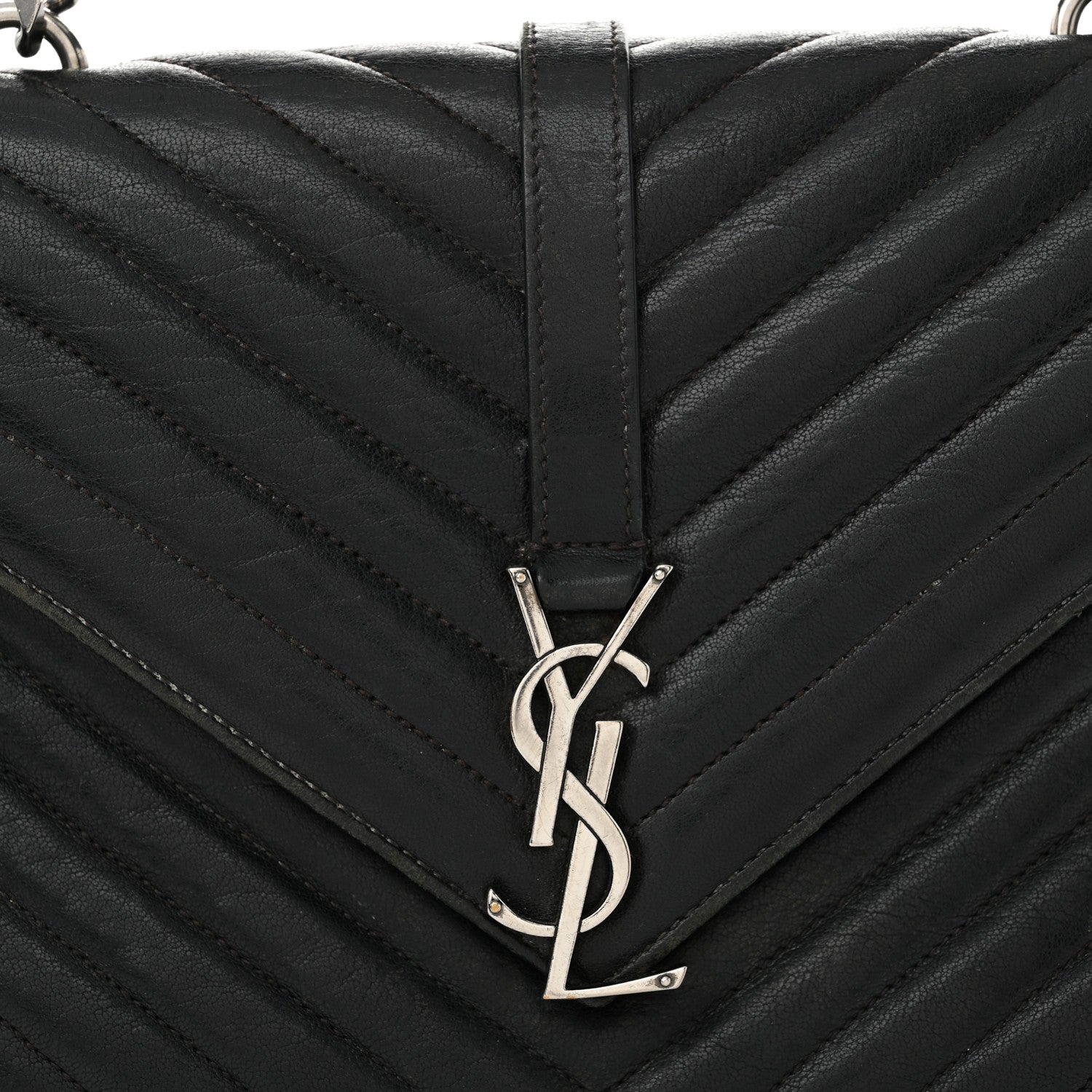 Saint Laurent Sheepskin Matelasse Chevron Monogram Medium College Bag Black 8 of 16