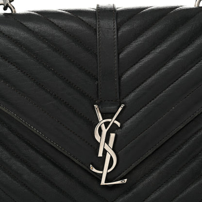 Saint Laurent Sheepskin Matelasse Chevron Monogram Medium College Bag Black 8 of 16