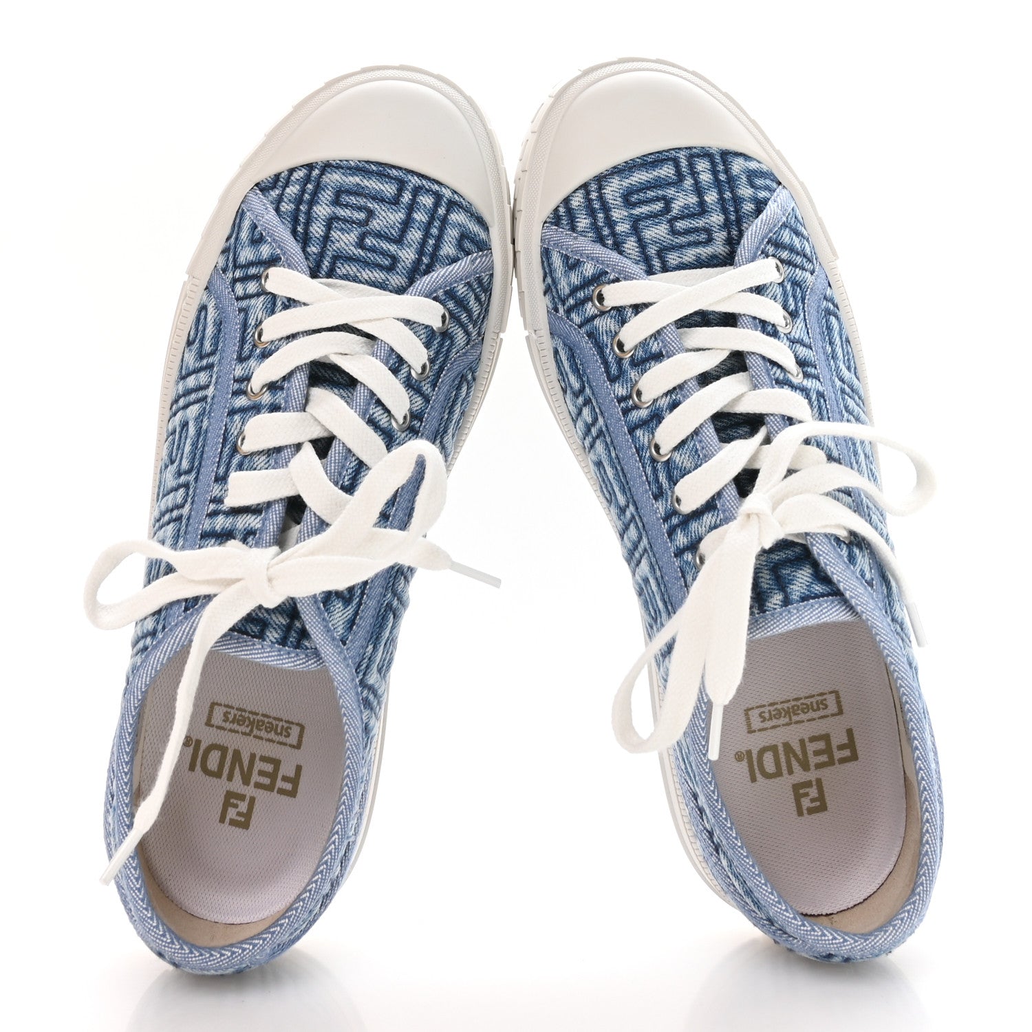 Fendi Denim Jacquard FF Matelasse Womens Domino Low Top Sneakers