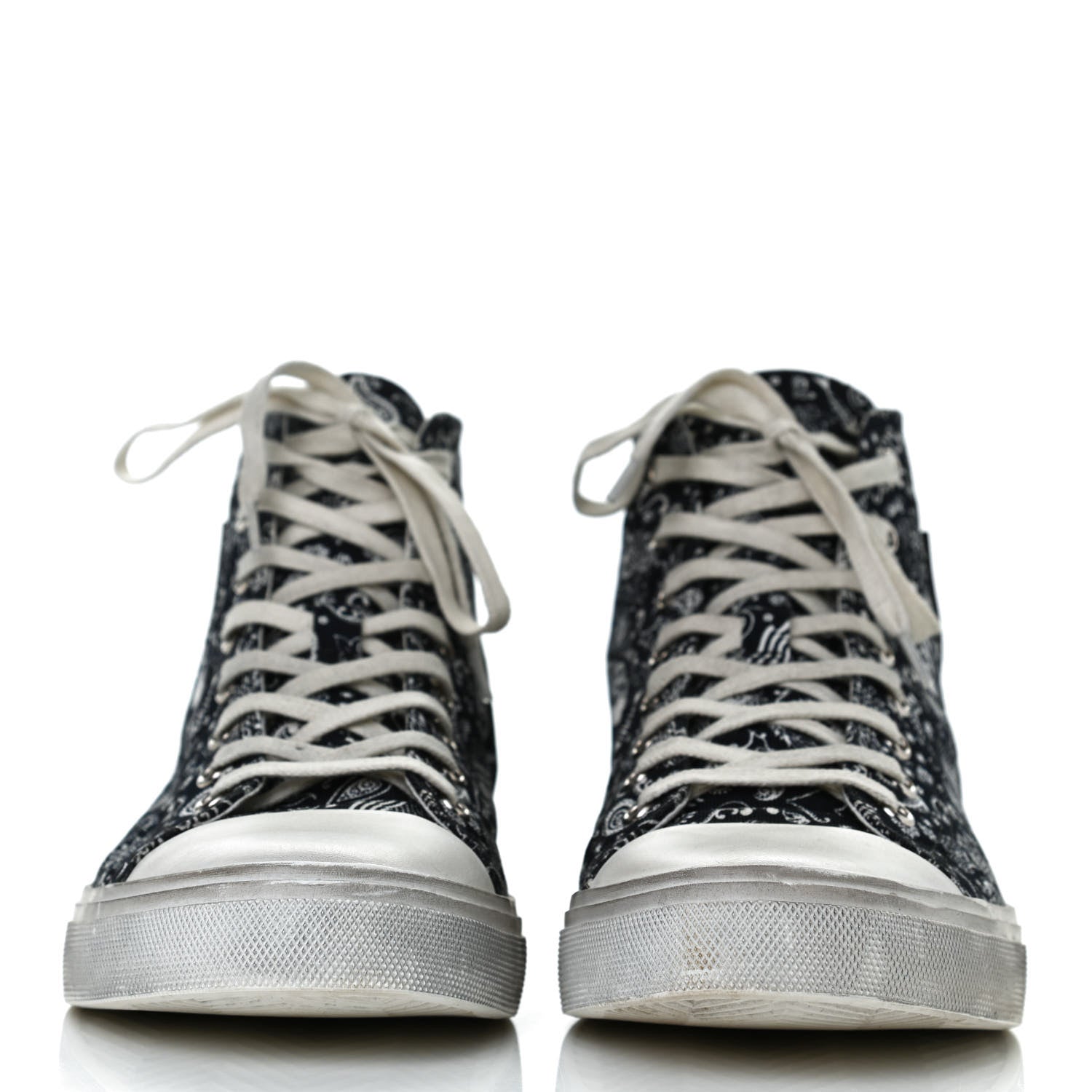 Saint Laurent Calfskin Fabric Skull Print Women's High Top Sneakers 40 Navy White 2 of 11