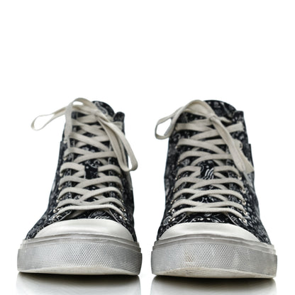 Saint Laurent Calfskin Fabric Skull Print Women's High Top Sneakers 40 Navy White 2 of 11
