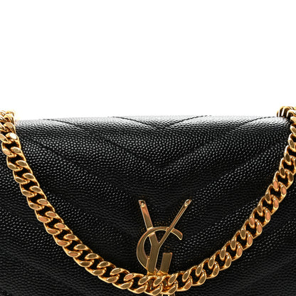 Saint Laurent Grain De Poudre Matelasse Chevron Monogram Chain Wallet Black 7 of 10