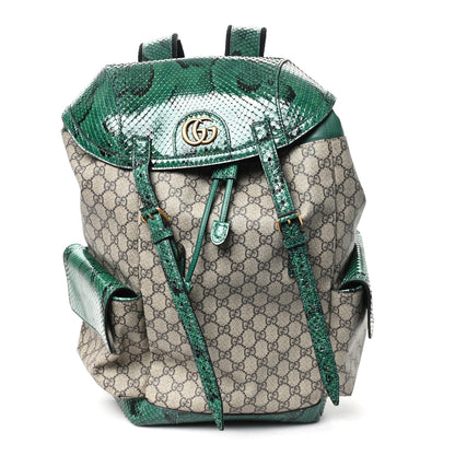 Gucci GG Supreme Monogram Snakeskin Ophidia Double Buckle Backpack Brown Green 1 of 10