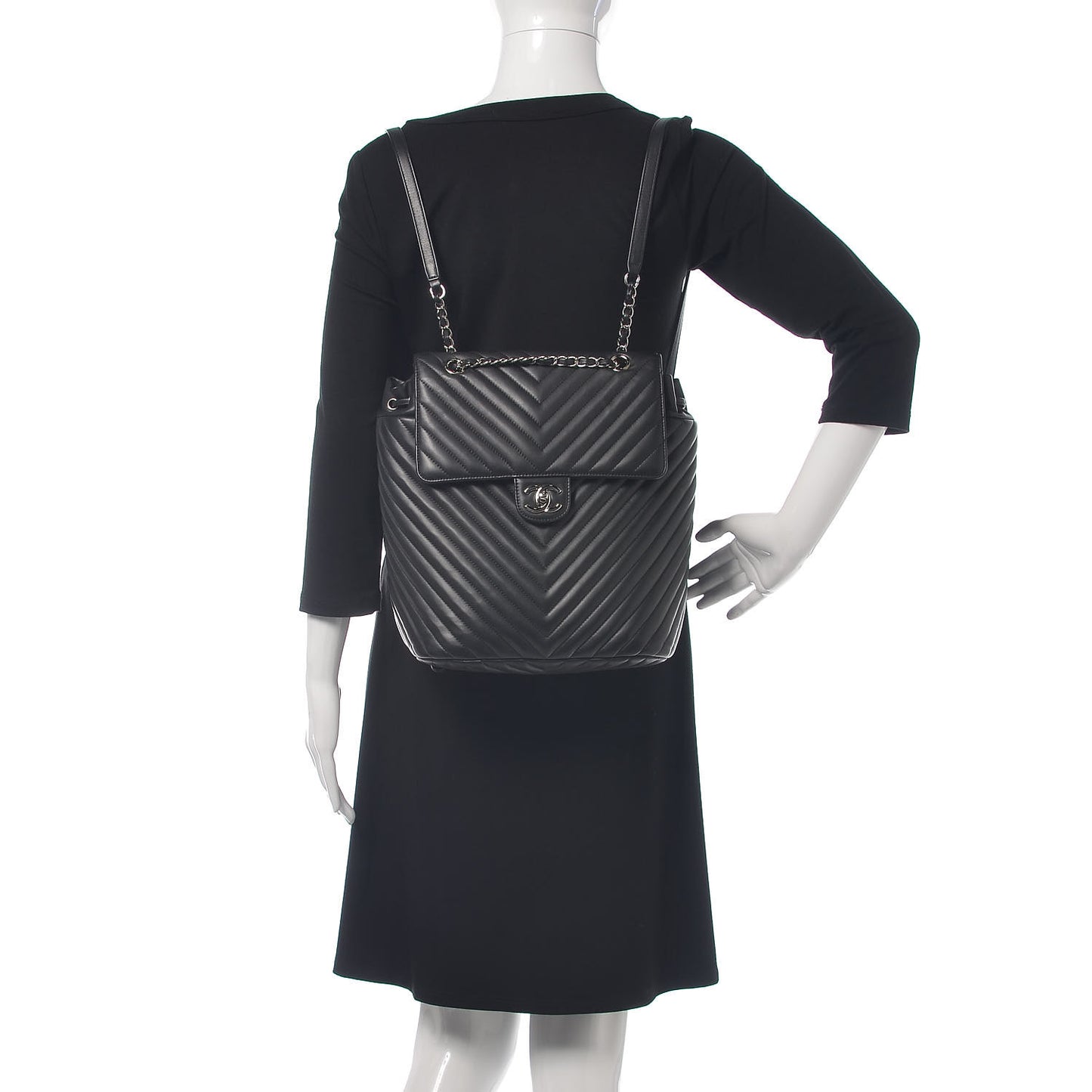 Calfskin Chevron Quilted Large Urban Spirit Backpack Black