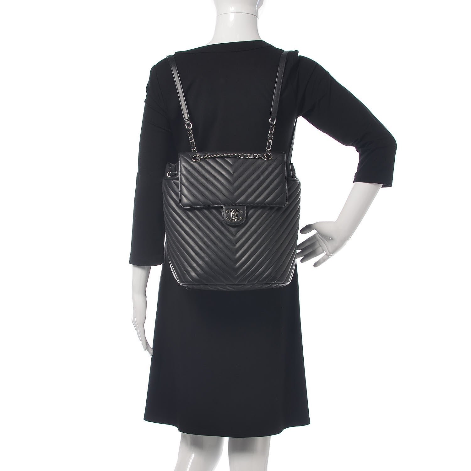Chanel Calfskin Chevron Quilted Large Urban Spirit Backpack Black 2 of 13