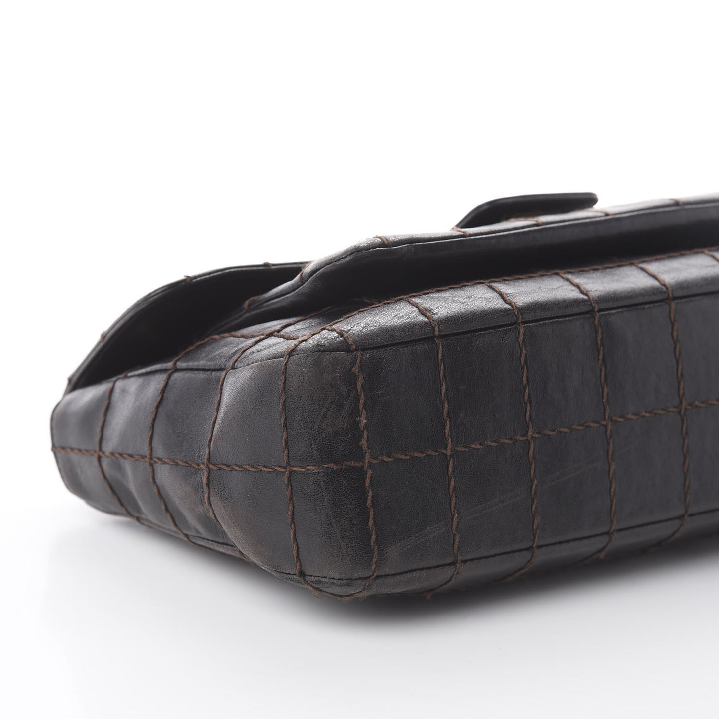 Lambskin Stitched Chocolate Bar Single Flap Brown