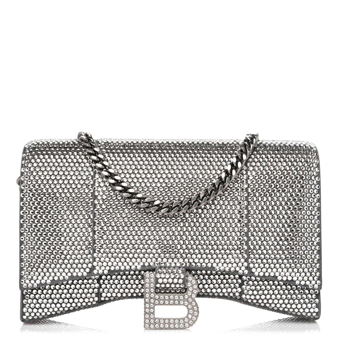 Strass Suede Hourglass Chain Bag Smoke Grey Crystal