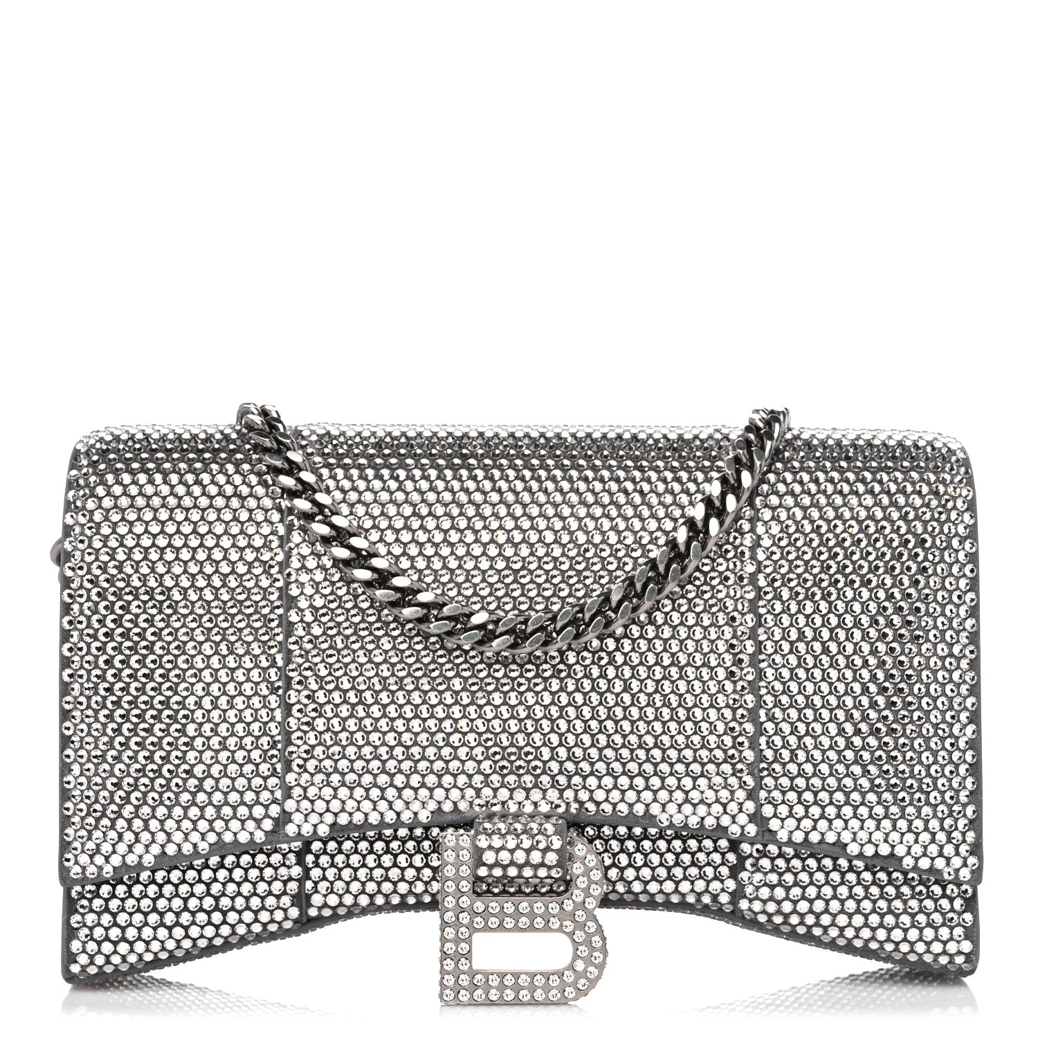 Balenciaga Strass Suede Hourglass Chain Bag Smoke Grey Crystal 1 of 9