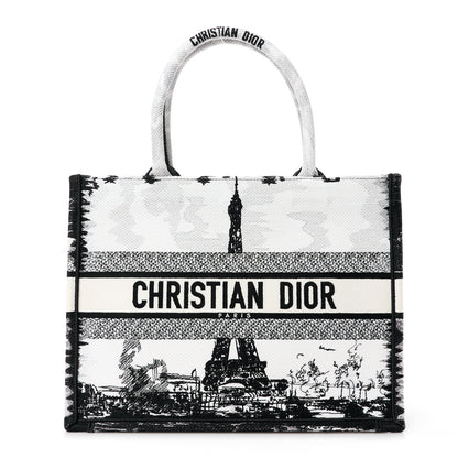 Christian Dior Canvas Embroidered Medium Paris Book Tote White Black 1 of 10