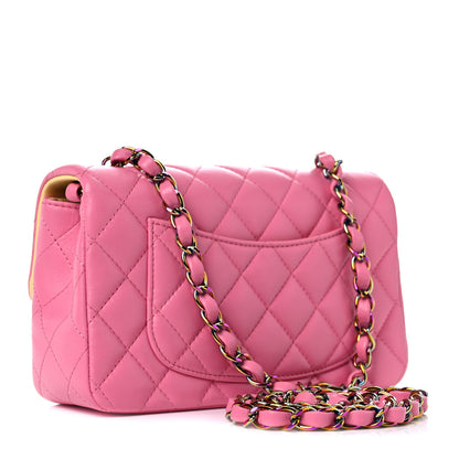 Chanel Lambskin Quilted Mini Rectangular Flap Pink Yellow 4 of 9