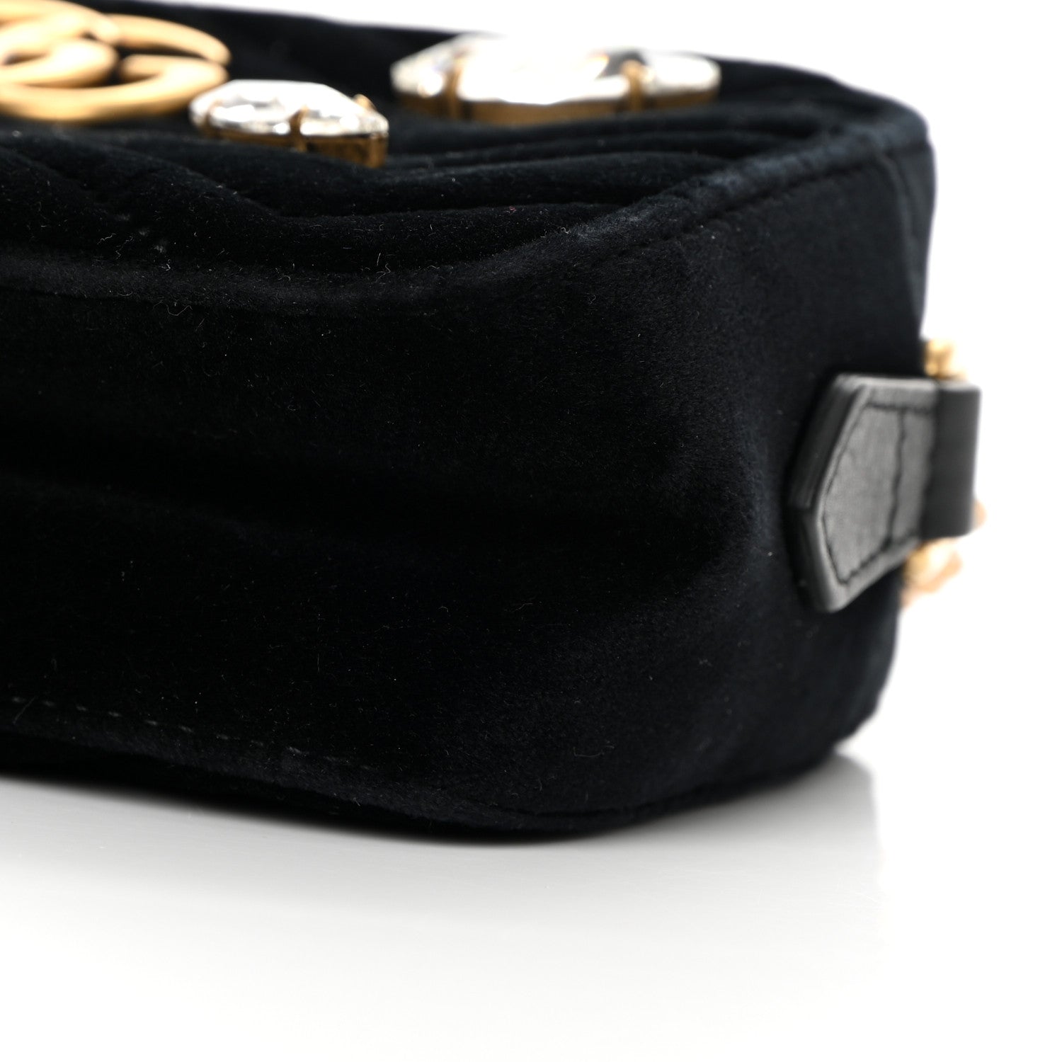 Gucci Velvet Matelasse Marquise Crystals Mini GG Marmont Chain Shoulder Bag Black 10 of 11