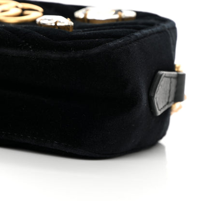 Gucci Velvet Matelasse Marquise Crystals Mini GG Marmont Chain Shoulder Bag Black 10 of 11