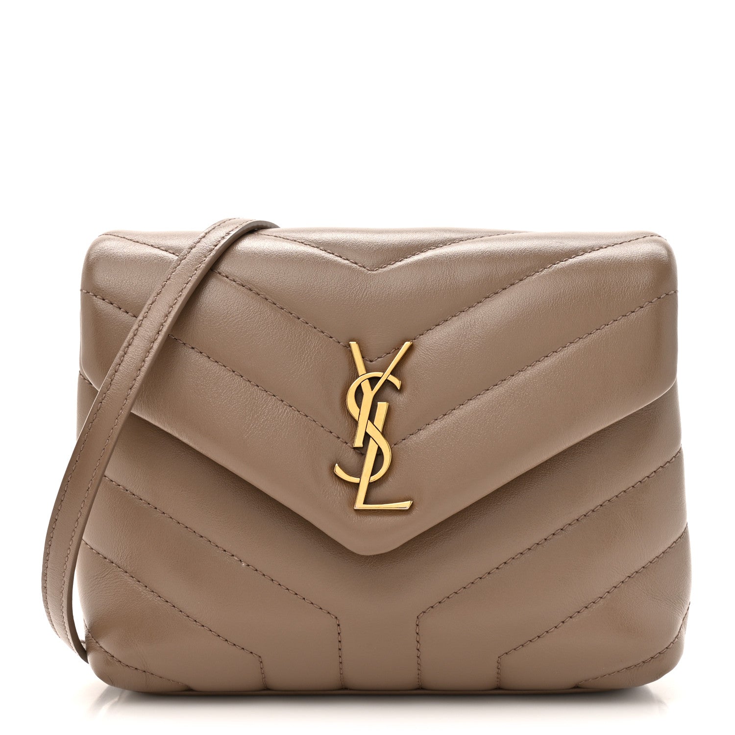 Saint Laurent Calfskin Y Quilted Monogram Toy Loulou Crossbody Bag Taupe 1 of 12