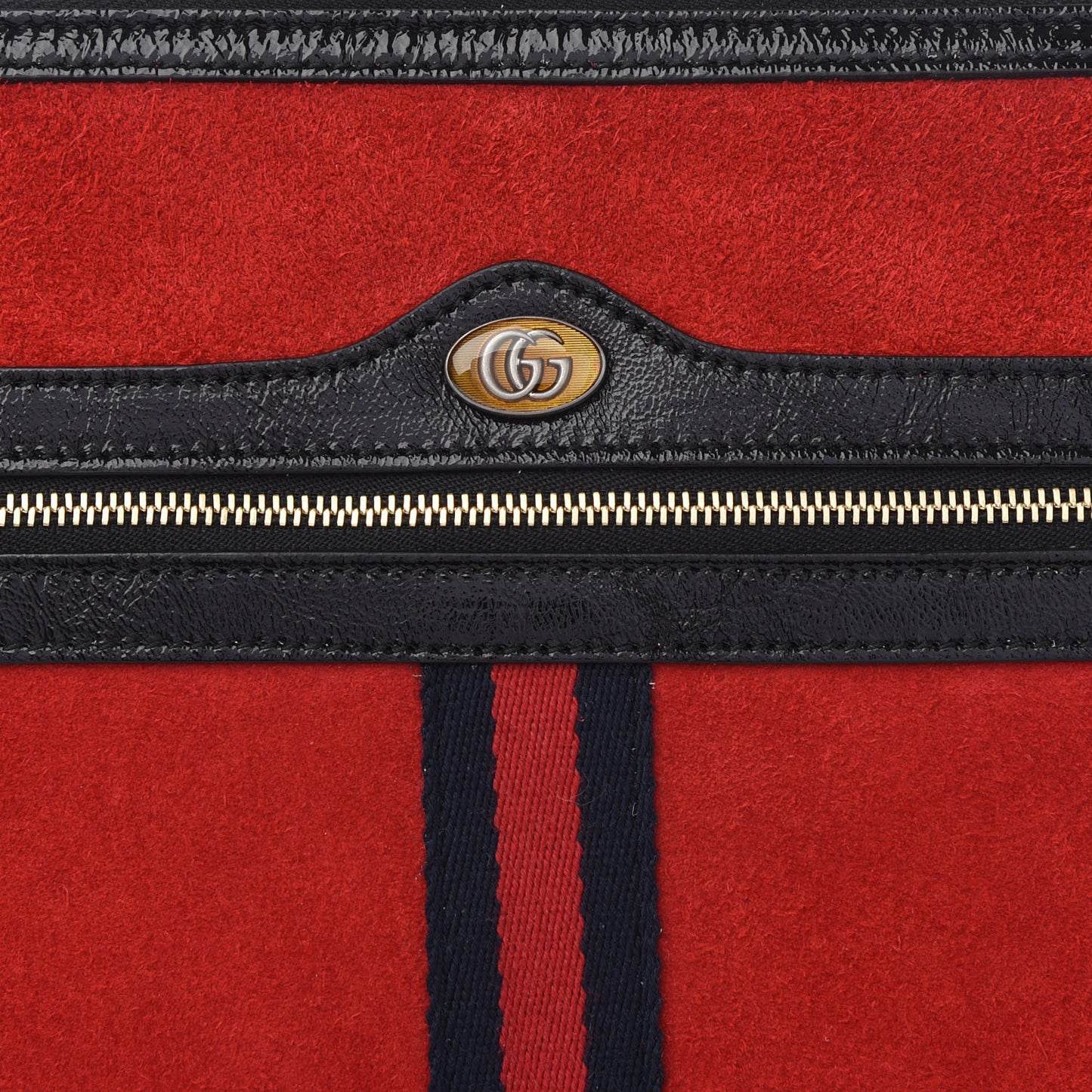 Suede Patent Web Large Ophidia Pouch Clutch Hibiscus Red Black