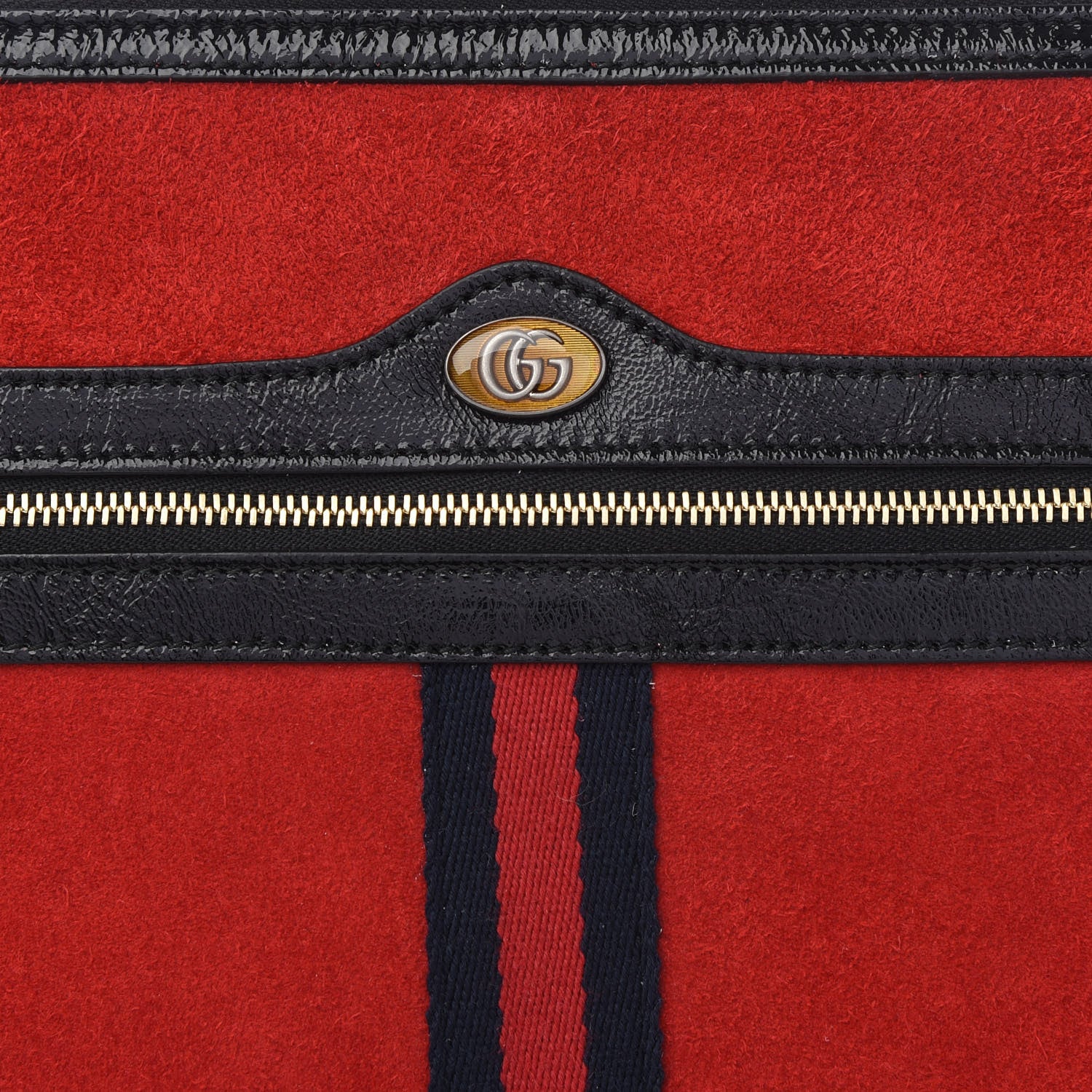 Gucci Suede Patent Web Large Ophidia Pouch Clutch Hibiscus Red Black 8 of 9