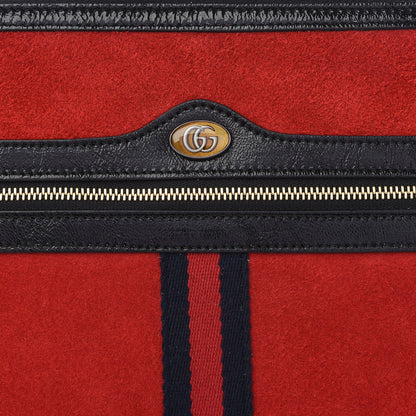 Gucci Suede Patent Web Large Ophidia Pouch Clutch Hibiscus Red Black 8 of 9