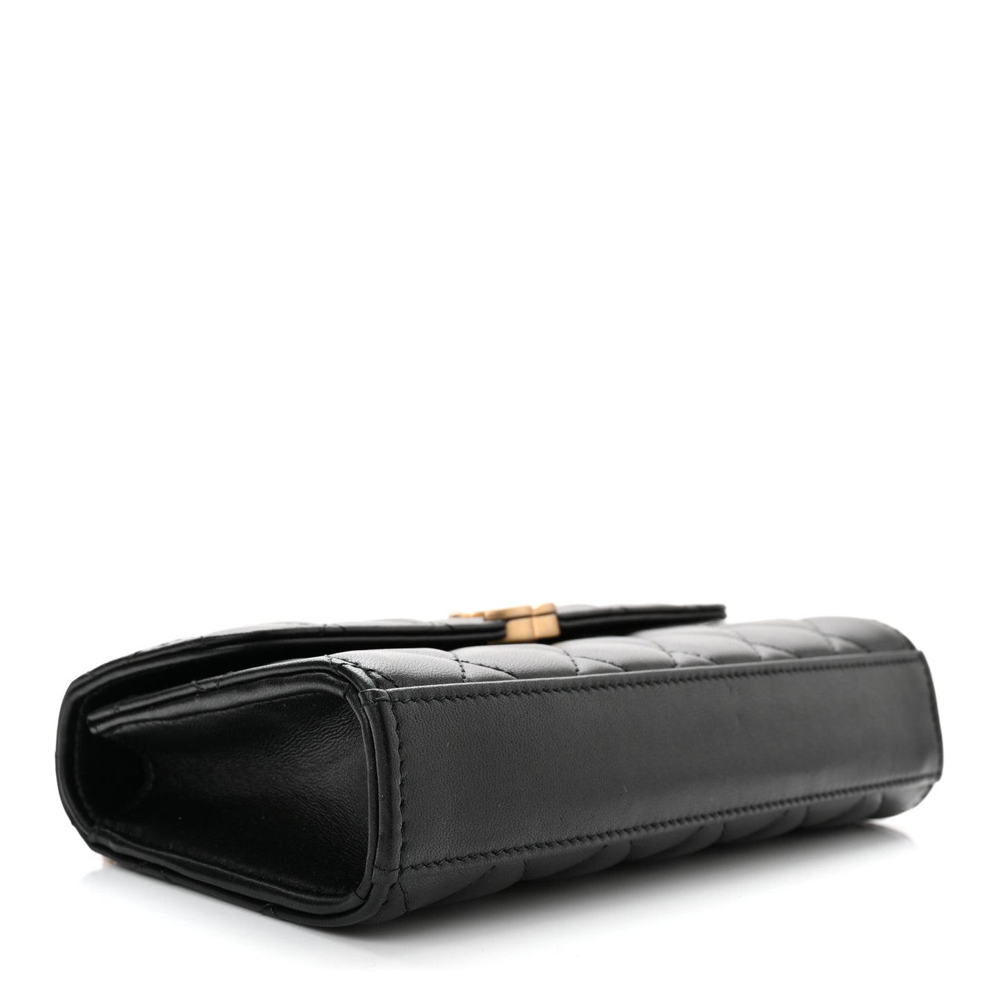 Lambskin Enamel Quilted Top Handle Flap Phone Holder With Chain Black