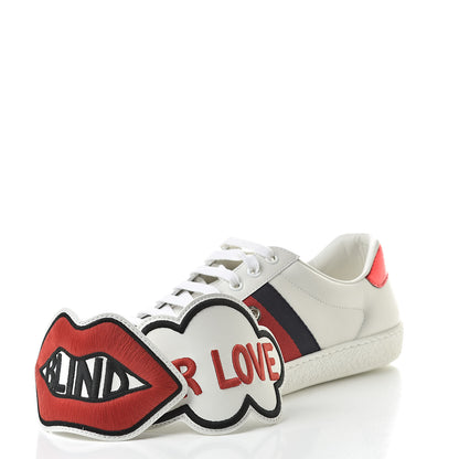 Gucci Calfskin Ayers Web Blind for Love Embroidered Mens Ace Sneakers 6.5 White 11 of 12