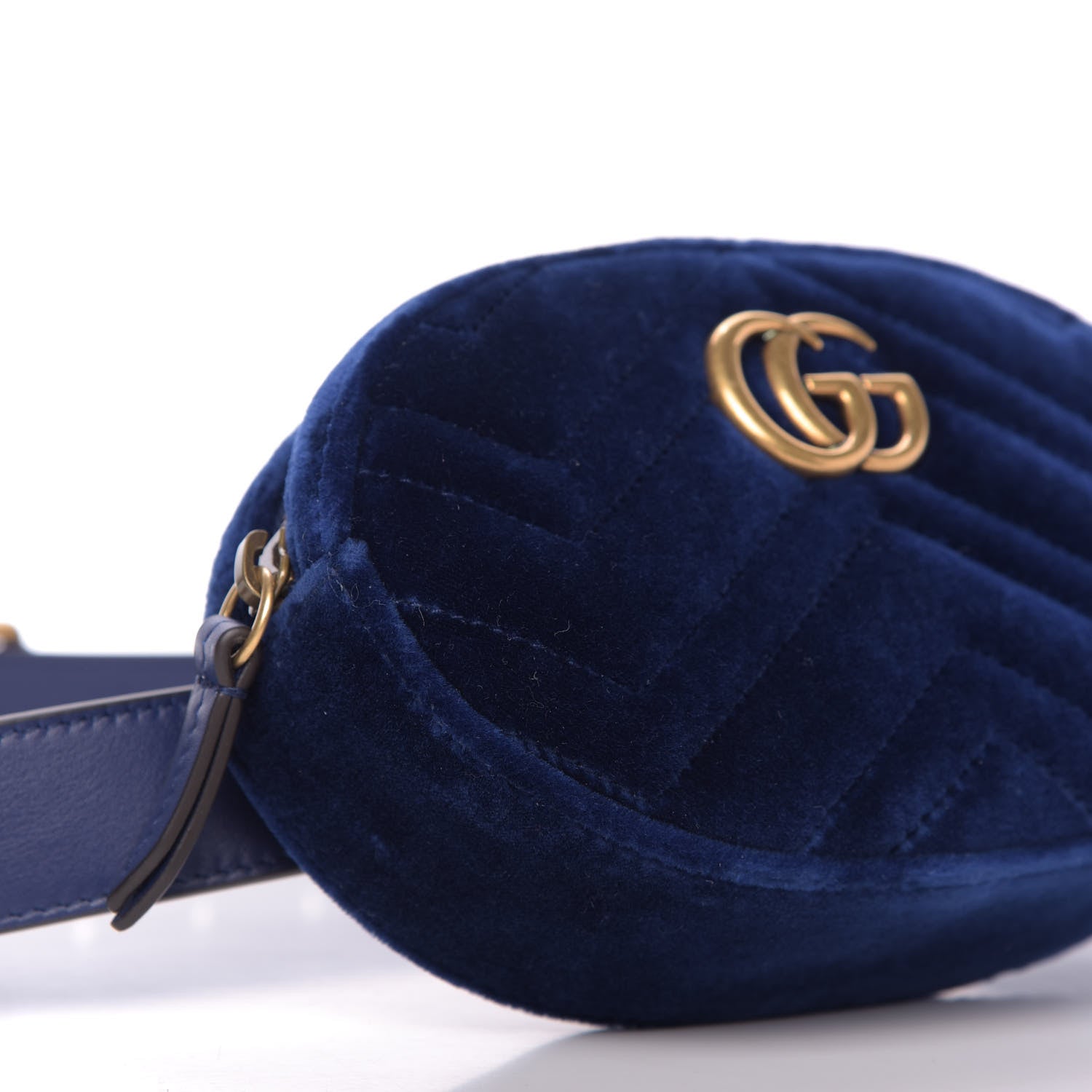 Gucci Velvet Matelasse GG Marmont Belt Bag 85 34 Cobalt Blue 6 of 9
