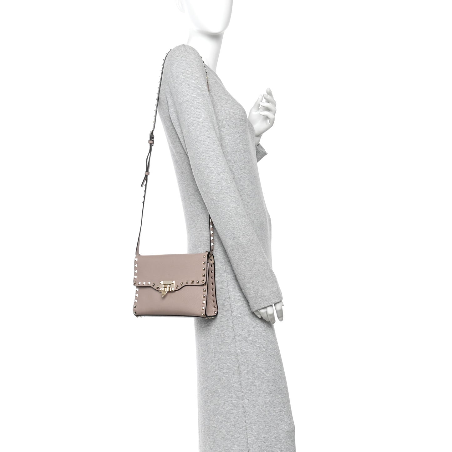 Pebbled Calfskin Medium Rockstud Flip Lock Crossbody Bag Poudre