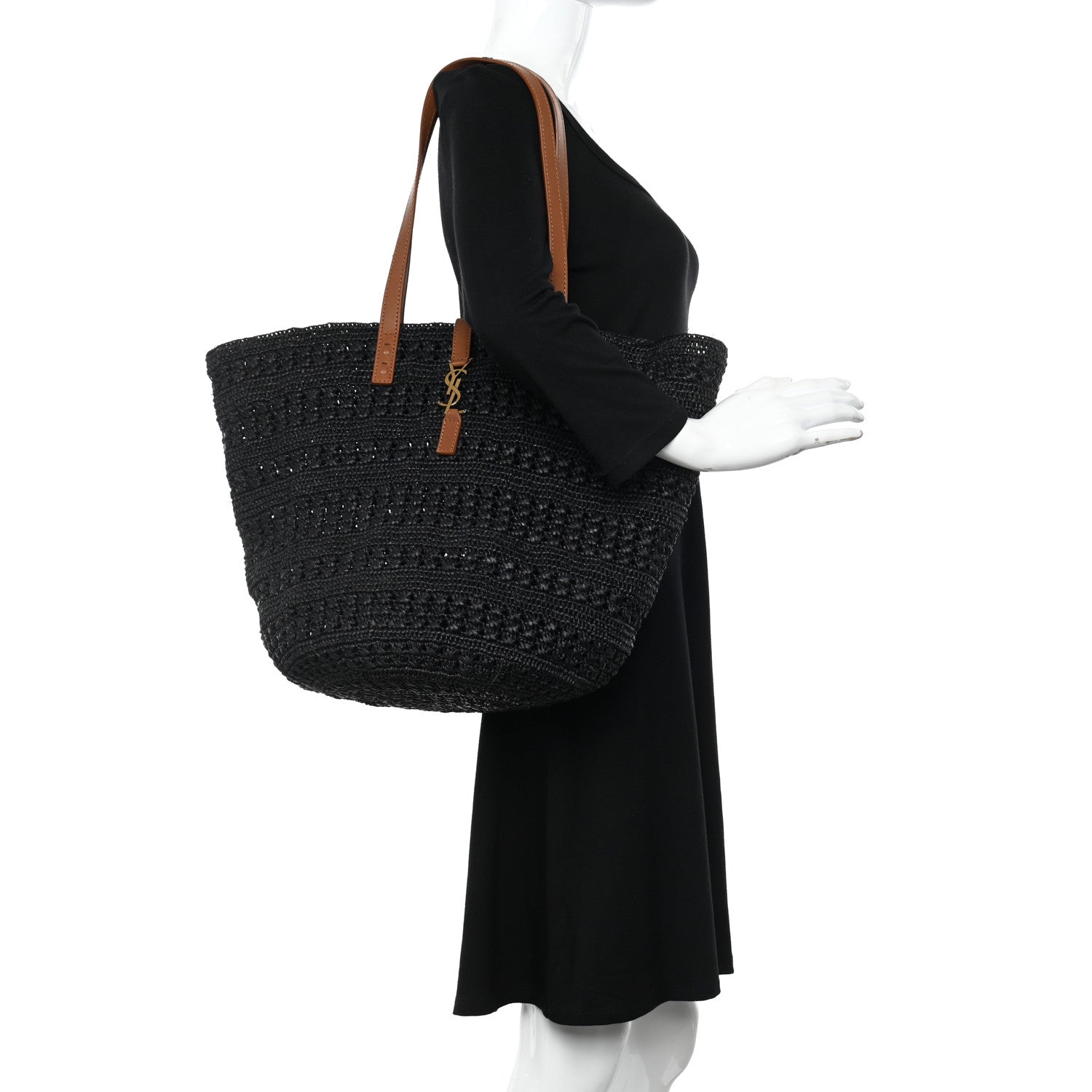 Saint Laurent Raffia Calfskin Medium Panier Tote Black 2 of 9
