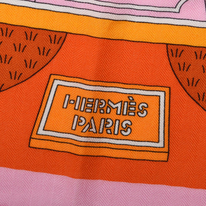 Hermes Cashmere Silk La Maison des Carres Shawl 140 Orange Rose Soleil 2 of 6