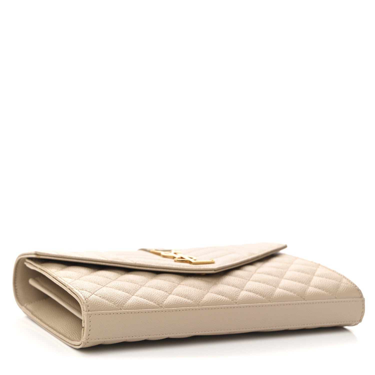 Saint Laurent Grain De Poudre Mixed Matelasse Triquilt Monogram Chain Wallet Dark Beige 4 of 10