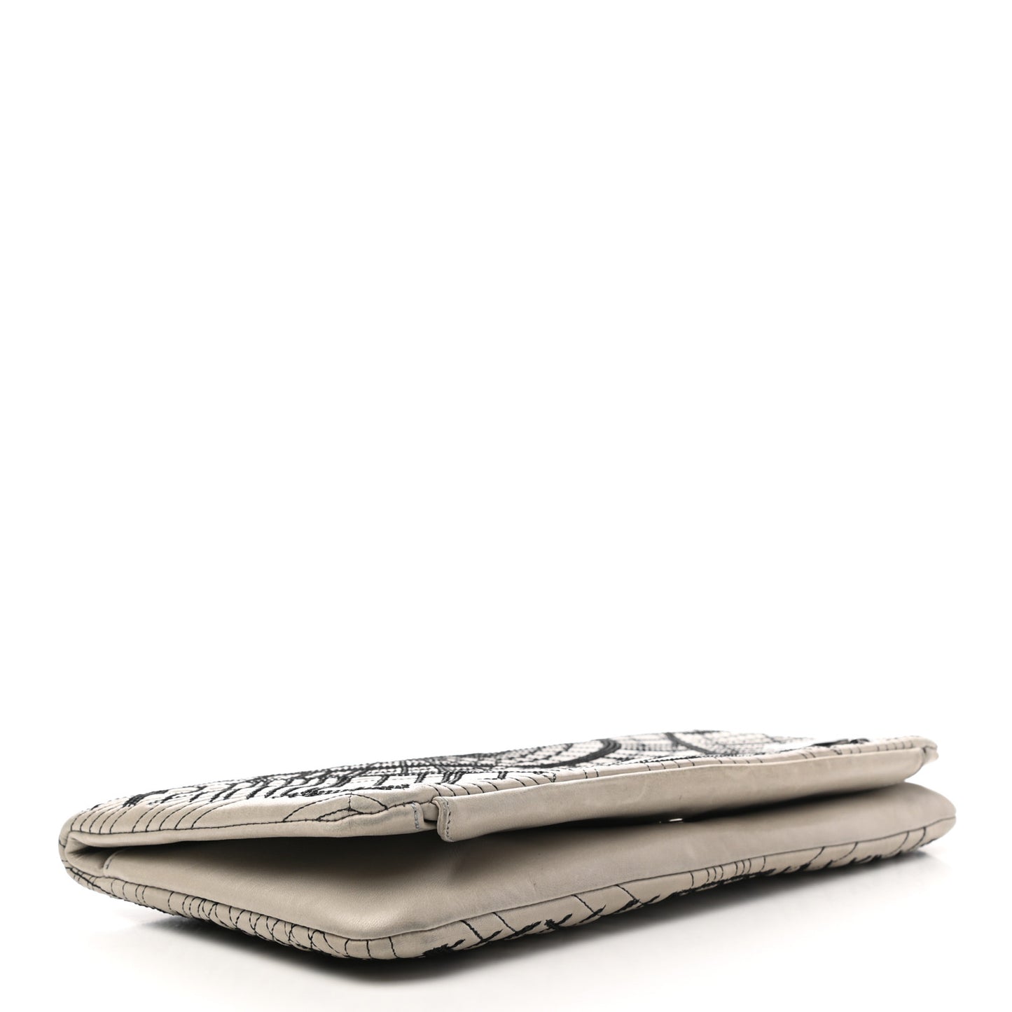 Calfskin Sequin Embellished Clutch Flap Grey Black