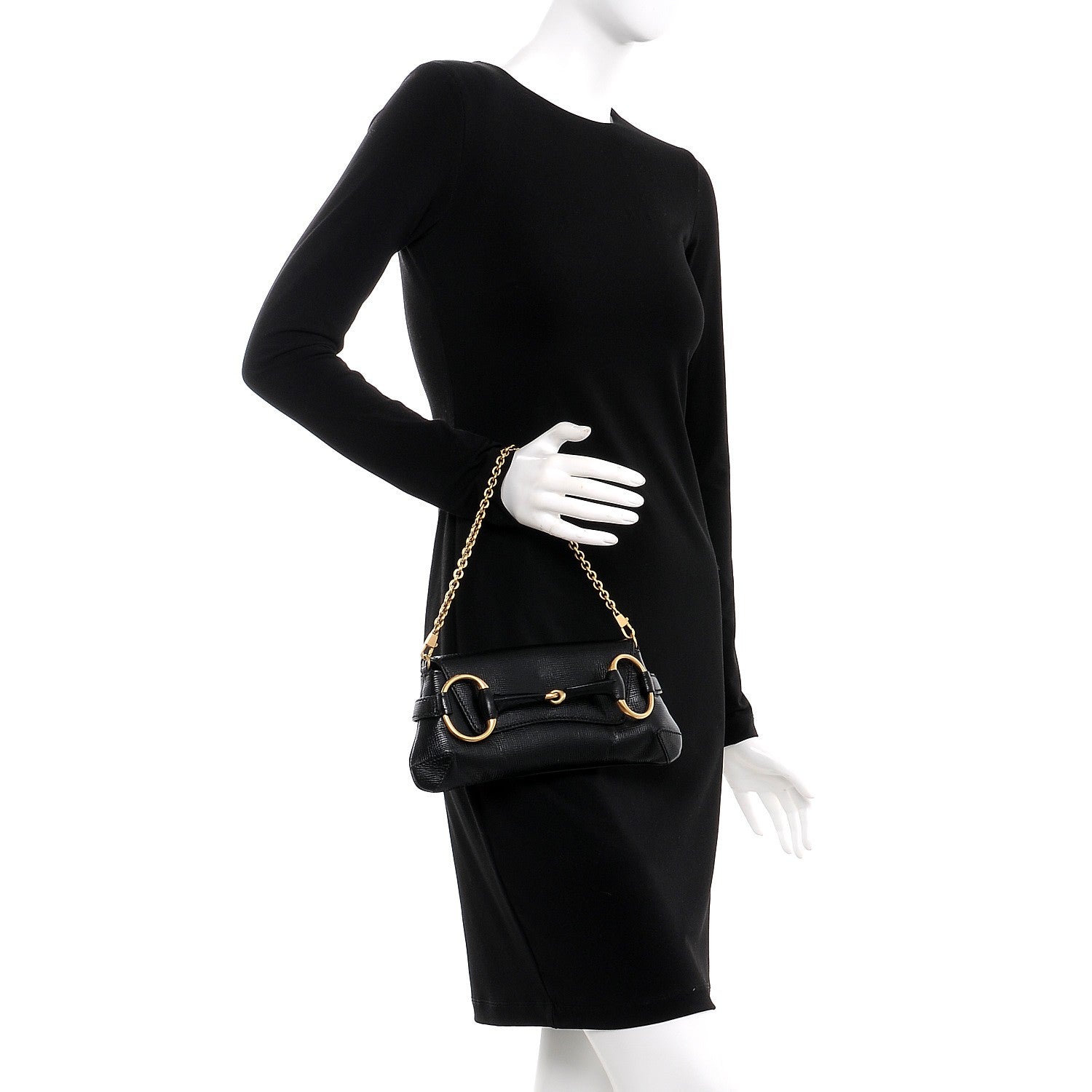 Gucci Textured Calfskin Horsebit Chain Clutch Black 2 of 7