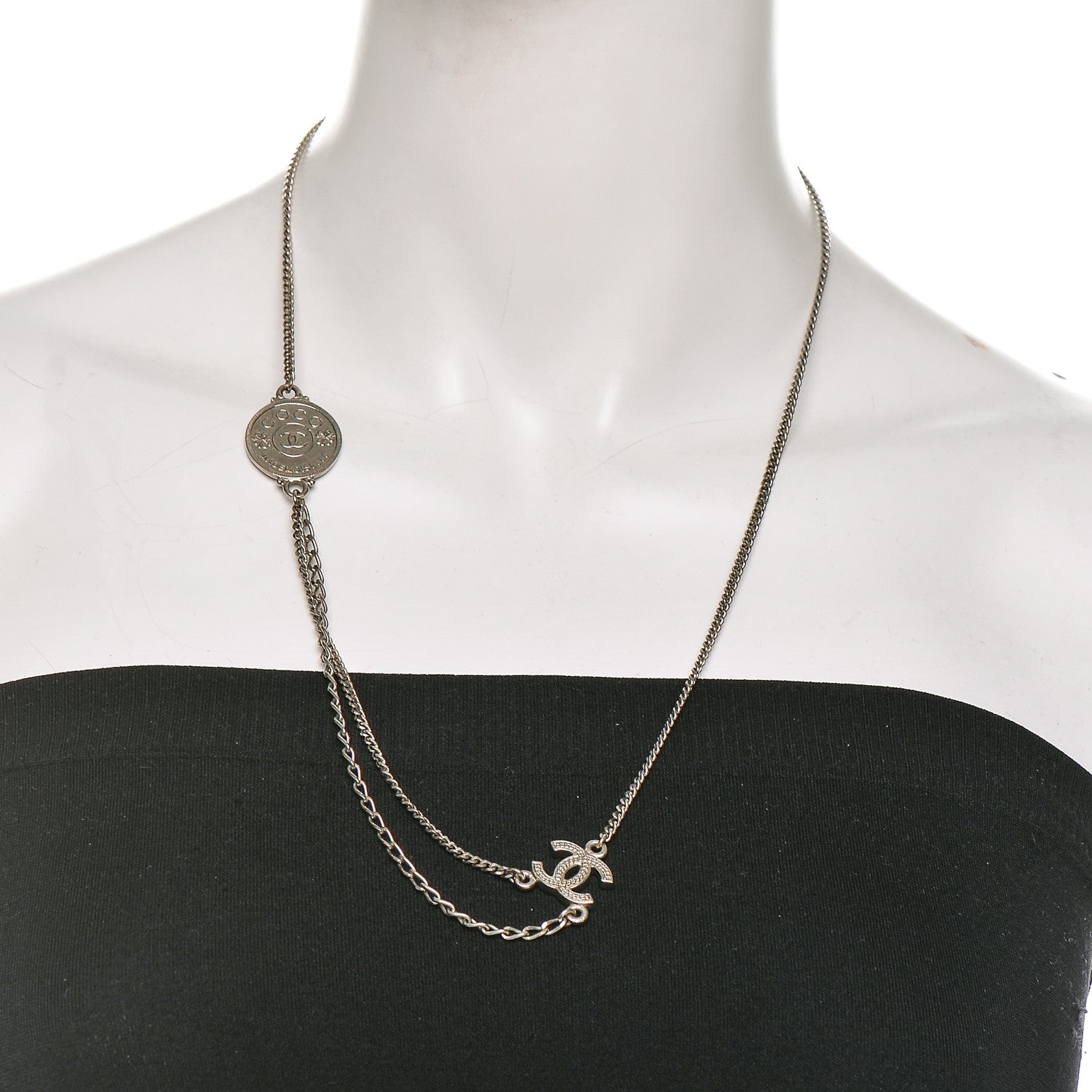 Chanel CC Coco Mademoiselle Coin Necklace Silver 2 of 4