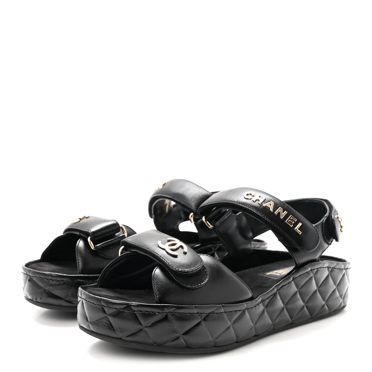 Shiny Calfskin Logo Platform Sandals 38 Black