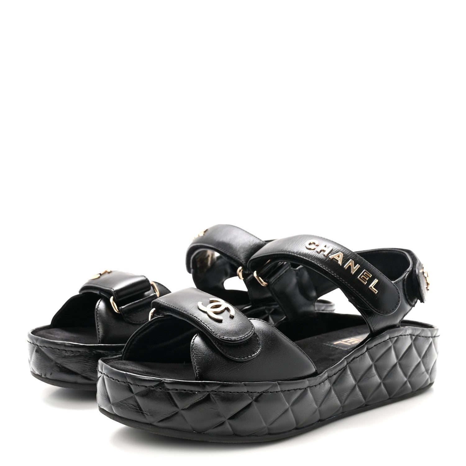 Chanel Shiny Calfskin Logo Platform Sandals 38 Black 4 of 10