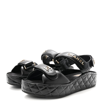 Chanel Shiny Calfskin Logo Platform Sandals 38 Black 4 of 10