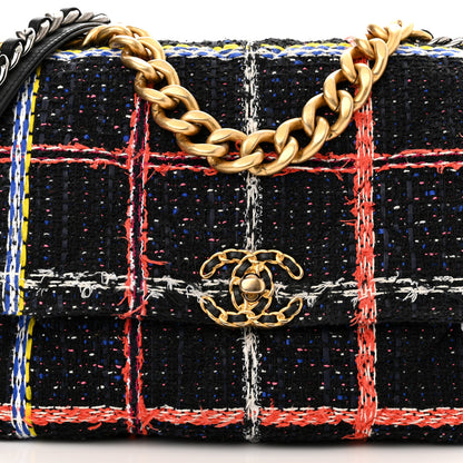 Chanel Tweed Quilted Large Chanel 19 Flap Black Orange Blue 7 of 10