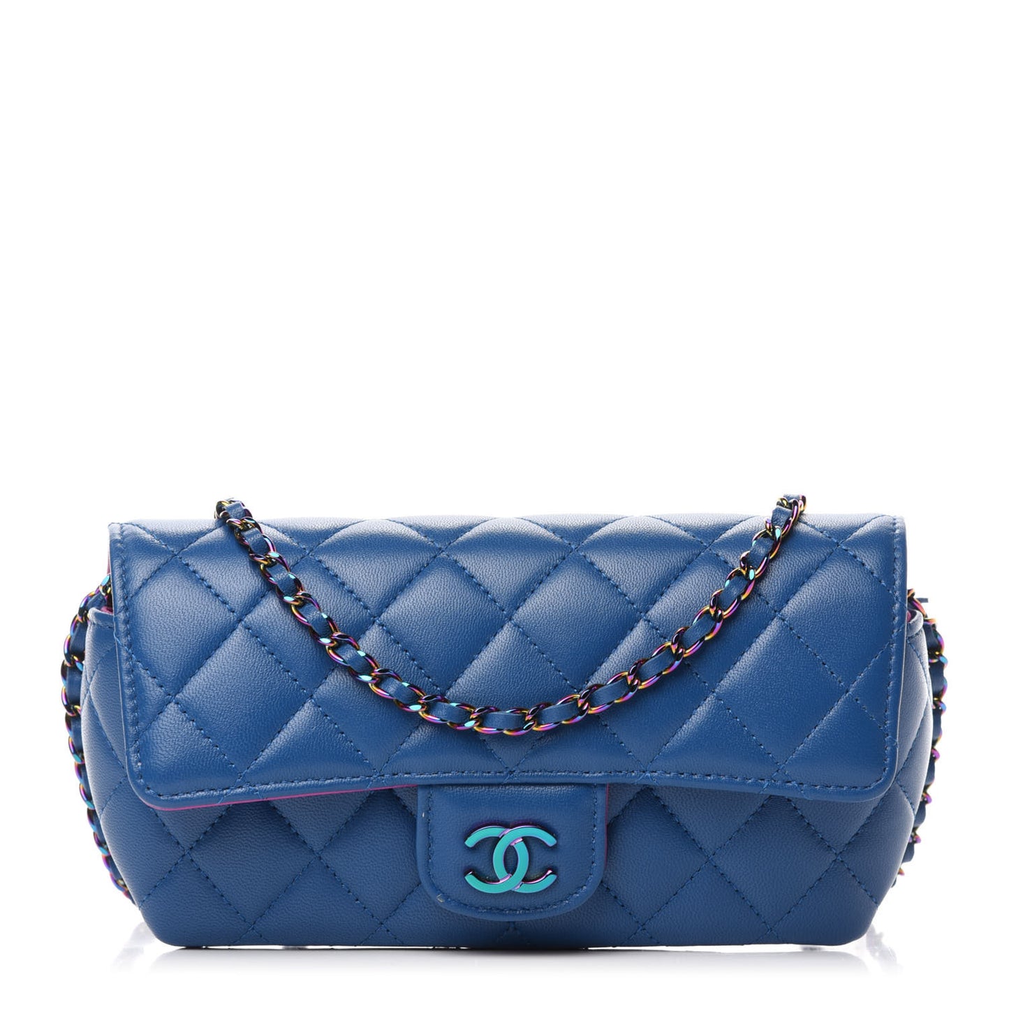 Lambskin Quilted Glasses Case With Chain Blue Purple