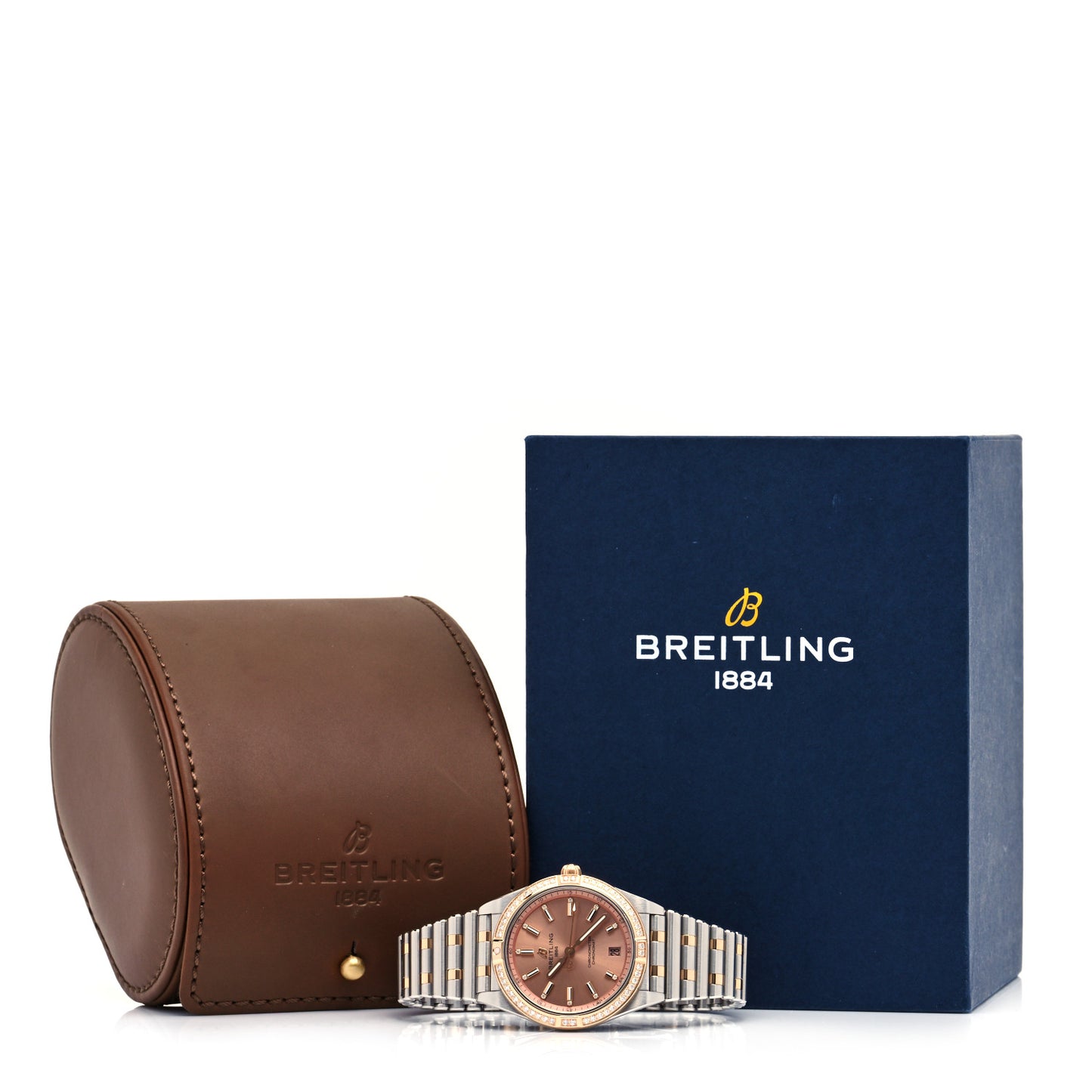 Stainless Steel 18K Rose Gold Diamond Bezel 36mm Chronomat Automatic Watch Salmon U10380