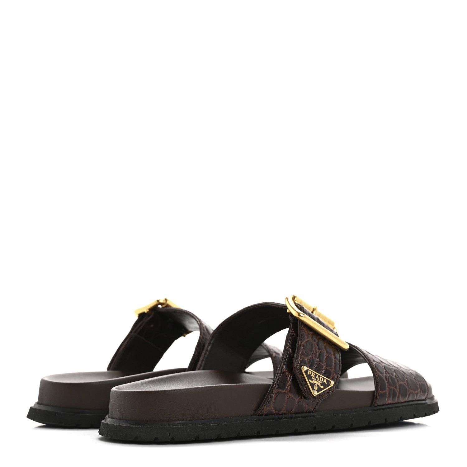 Prada Calfskin Embossed Crocodile Buckle Slide Sandals 36 Cacao 5 of 11