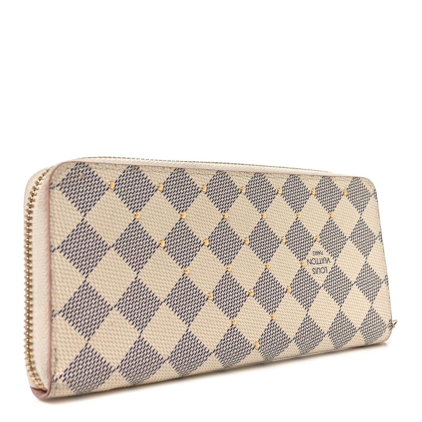 Damier Azur Studded Clemence Wallet Rose Ballerine