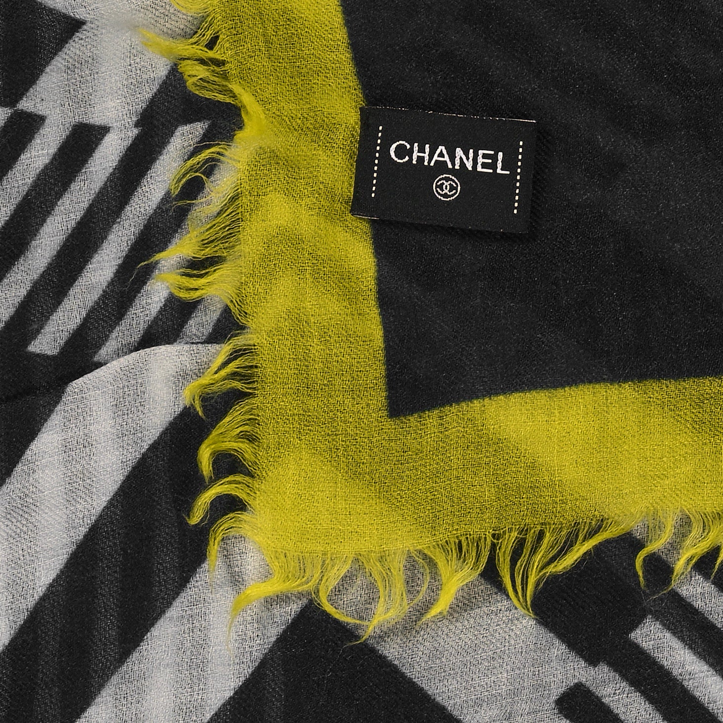 Chanel Cashmere Silk CC Scarf Black Yellow 3 of 4