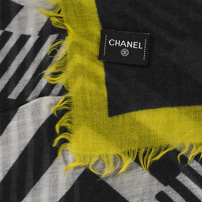 Chanel Cashmere Silk CC Scarf Black Yellow 3 of 4