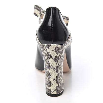 Gucci Polished Calfskin Elaphe Nimue Bow Mary Jane Pumps 37.5 Black Roccia 18 of 18