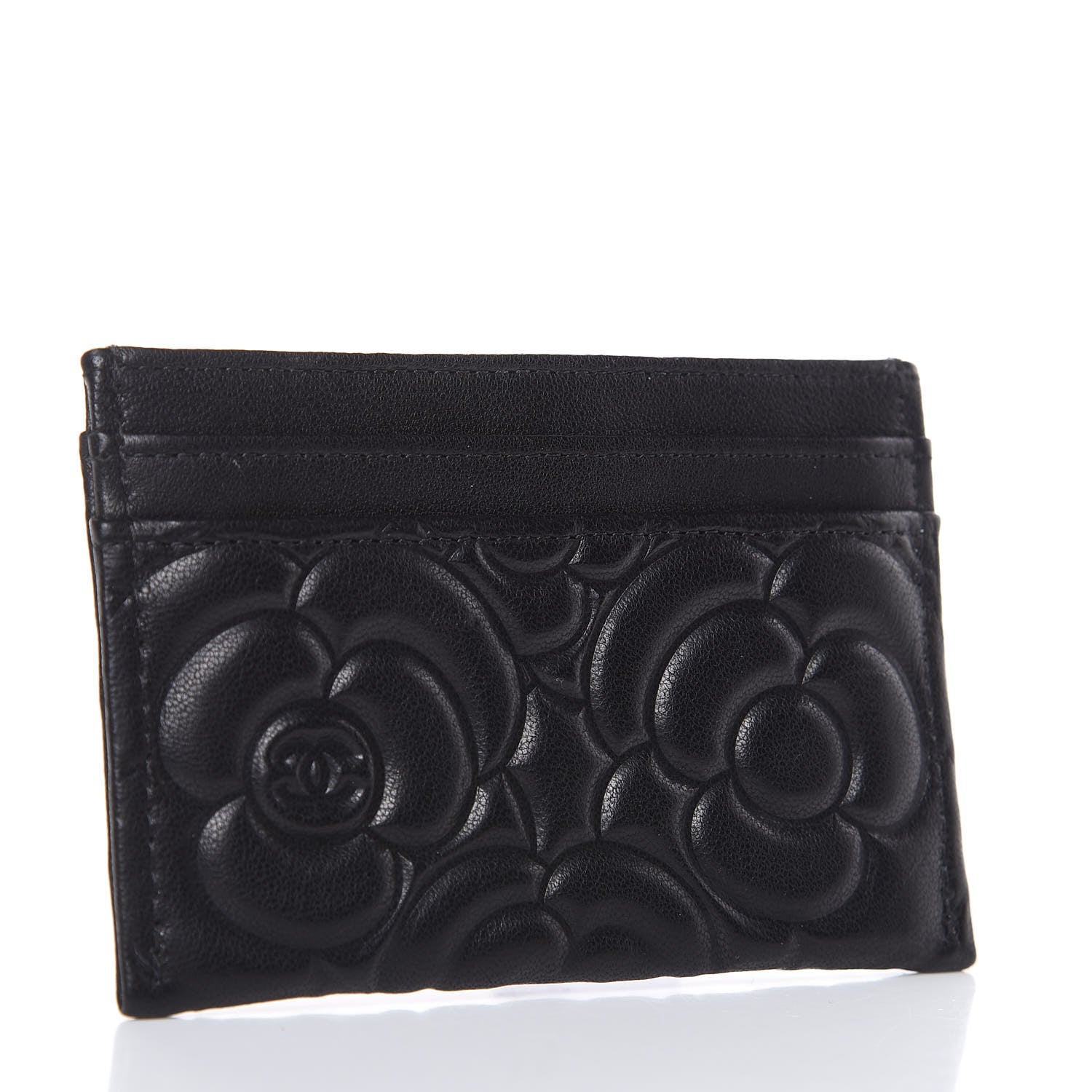 Chanel Lambskin Camellia Embossed Card Holder Black 3 of 9