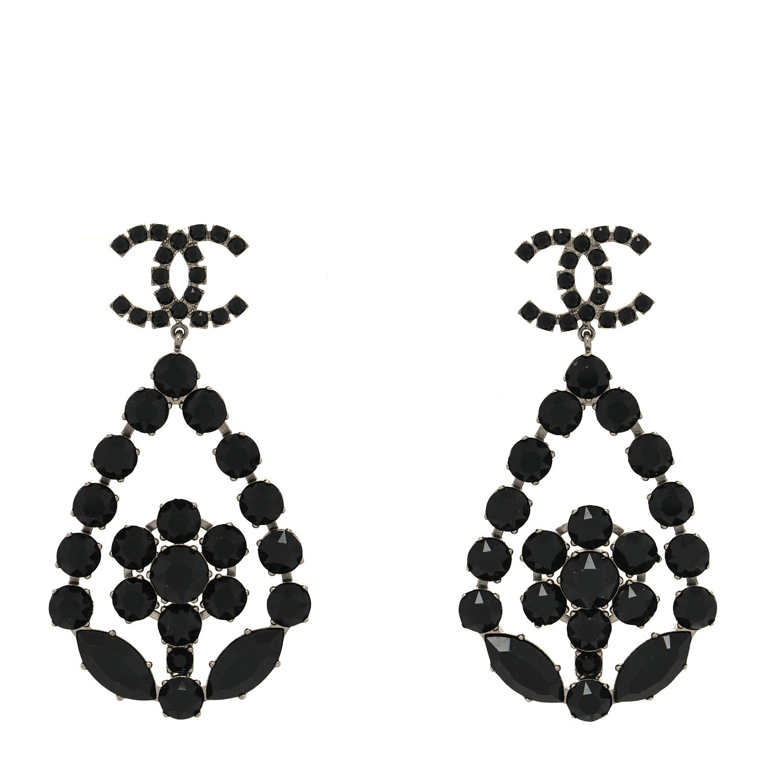 Chanel Ruthenium Crystal CC Drop Earrings Black 1 of 4