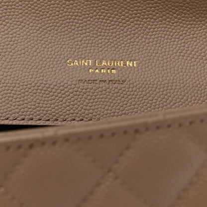 Saint Laurent Grain De Poudre Textured Mixed Matelasse Triquilt Monogram Clutch Dark Beige 6 of 8