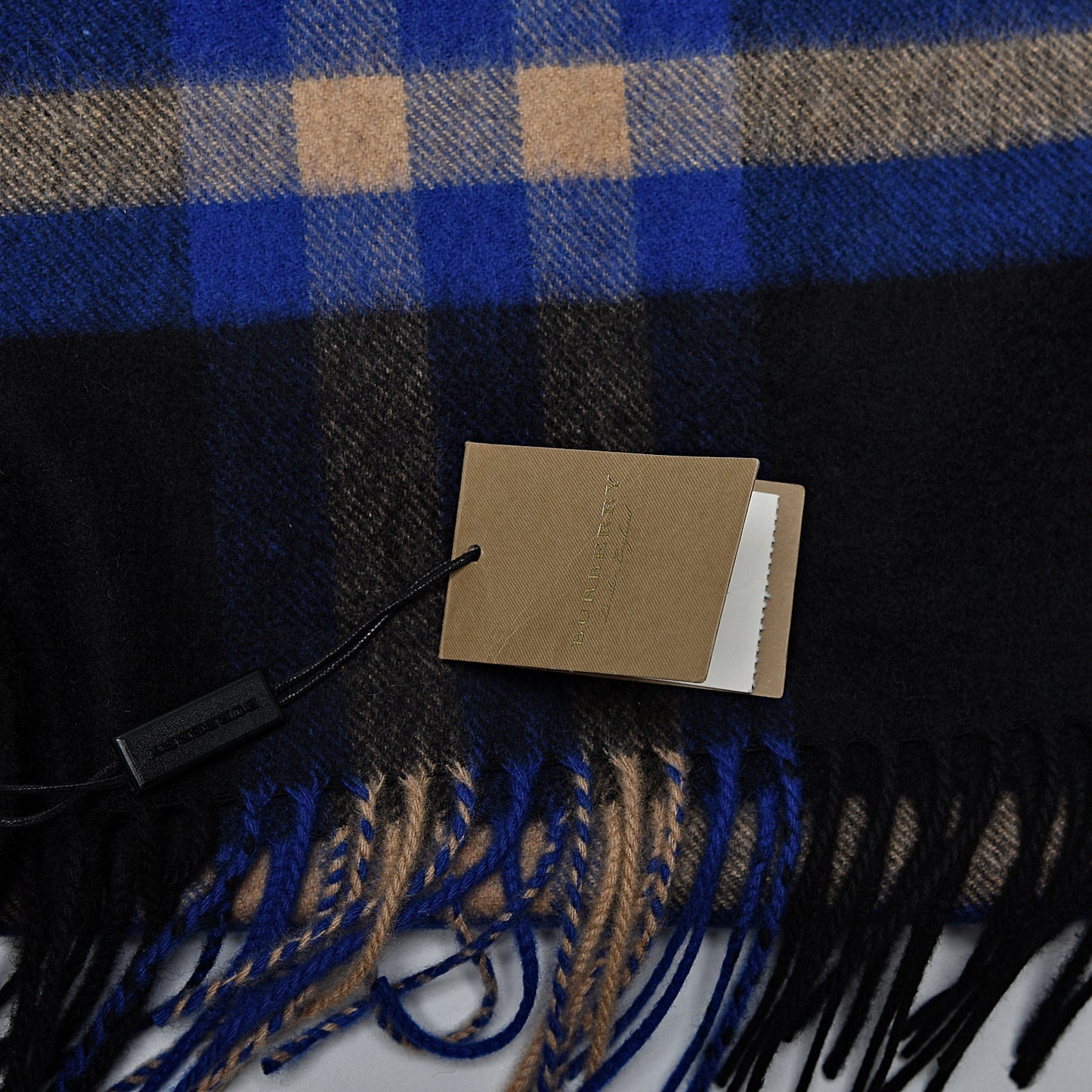 Cashmere Giant Check Fringe Scarf Bright Cobalt