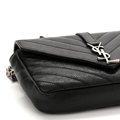 Saint Laurent Sheepskin Matelasse Chevron Monogram College Chain Wallet Black 9 of 11