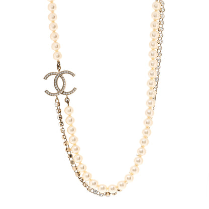 Chanel Pearl Crystal Multi Strand CC Short Necklace Gold 1 of 5